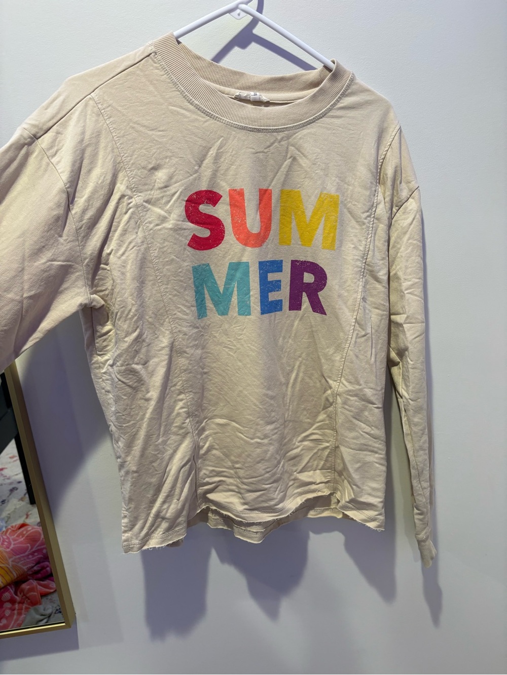 Maurices Cream Long Sleeve 'SUMMER' Graphic Tee with Rainbow Letters